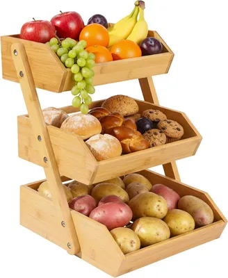 Immagine prodotto di Cestino per frutta a più livelli - 3 ripiani - Bambù - 41x33x30 cm - Naturale - Struttura a più piani - Fruttiera - Cucina