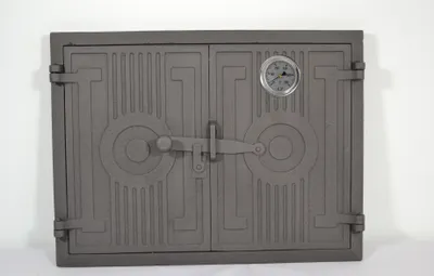 Produktbild von SEZAM -43x33 cm - Zweiflüglige Ofentür aus Gusseisen mit Thermometer 500°C, Pizzaofentür, Backofen, Kamintür, Backofentür, Holzofentür, Kachelofentür,