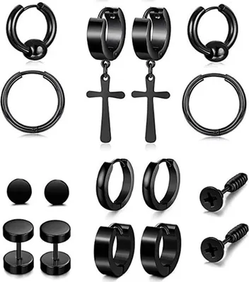 Produktbild von 8 Paar Ohrringe Set Edelstahl Schwarz Einzigartig Cool Cross Hoop Ohrstecker Für Männer Frauen
