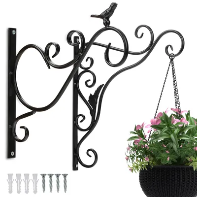 Immagine prodotto di Hengda 2 pezzi ganci da parete per fioriere sospese, ganci da parete per fioriere, ganci da giardino lunghi e girevoli, uccellino in ghisa 26 cm