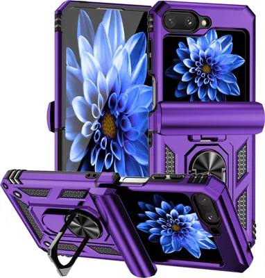 Image de Étui pour Samsung Galaxy Z Flip 5 étui double couche avec couvercle coulissant pour l'appareil photo et anneau de support Violet