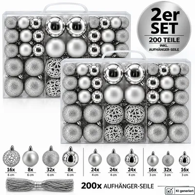 Produktbild von Weihnachtskugeln Set 200 Teilig Christbaumkugeln Baum Kugeln Weihnachten Silber