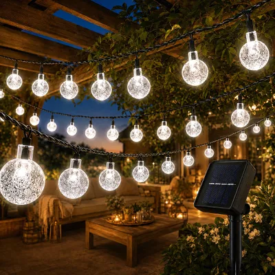 Produktbild von 9.5M Lichterkette Außen Solar Glühbirnen LED Lichterketten, Innen Außen Weihnachten Beleuchtung Outdoor Garten Deko, Weiß