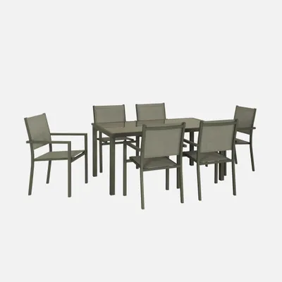 Produktbild von sweeek - Gartentisch Aluminium + 6 Sessel - Khaki