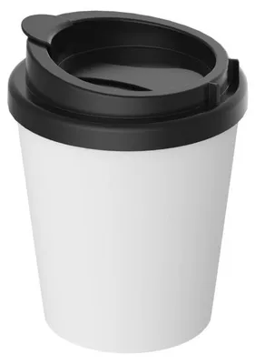 Obrázok produktu pre Hrnček na kávu PremiumPlus 250 ml - Dvojstenný plastový hrnček na kávu s viečkom, vyrobený v Nemecku, na cesty - biely/čierny