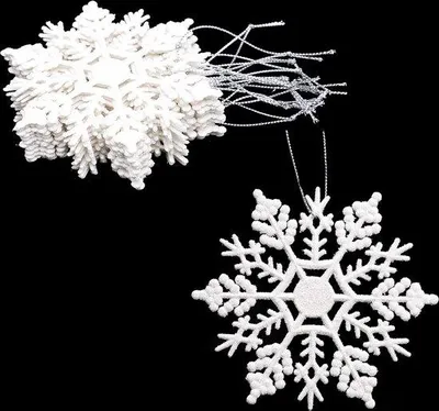 Productafbeelding van Famanu kerstornamenten, sneeuwvlokken met glitter - 12 stuks, 10 cm, wit