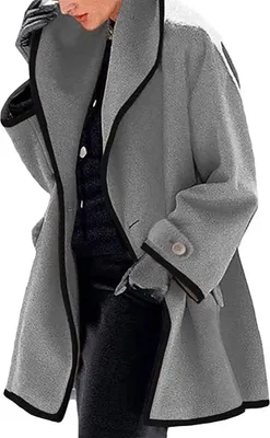 Produktbild von ASKSA Damen Einfarbige Wintermantel mit Kapuze Warmer Mittellange Winterparka Dufflecoat, A Grau, XL