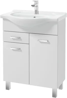 Produktbild von Badmöbel Set 55 cm Weiß Waschbecken mit Unterschrank Waschtisch Chromgriffe 2-Türen 1-Schublade Waschbeckenunterschrank Badezimmerschrank Badschrank