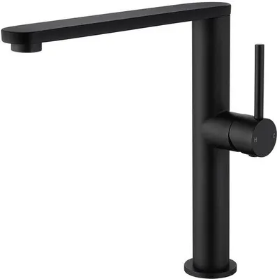 Image de Robinet de cuisine noir Unyqoos® en acier inoxydable 304 – Mitigeur à levier unique en forme de L, pivotant à 360°, résistant à la corrosion, avec un débit d'eau stable