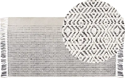 Produktbild von BELIANI Teppich Weiß und Grau aus Wolle und Baumwolle 80 x 150 cm handgewebtes, mit Fransen