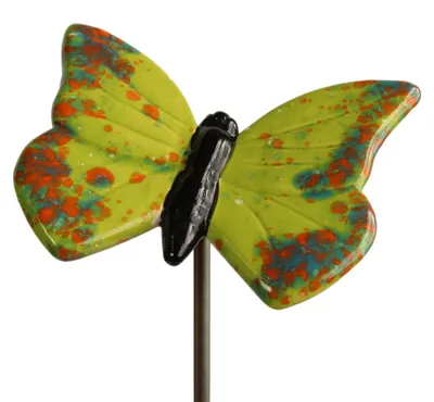 Produktbild von Gartenstecker Schmetterling aus Keramik grün-gelb 10 x 12,5 cm Gartendeko Gartenfigur