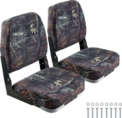 Image de SucceBuy Siège de bateau pliable avec dossier bas, coussin rembourré et revêtement robuste enPolyuréthanepolyester, cadre stable en PP, idéal pour les bateaux, yachts et navires, motif camouflage (2 sièges)