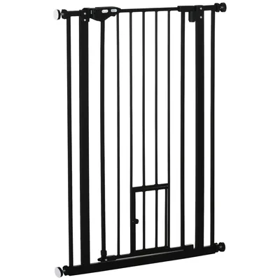 Zdjęcie produktu dla PawHut bramka ochronna dla psów, barierka, 74-80 x 104,1 cm Bramka ochronna dla psów z automatyczną blokadą drzwi, podwójny system zamykania, stalowa