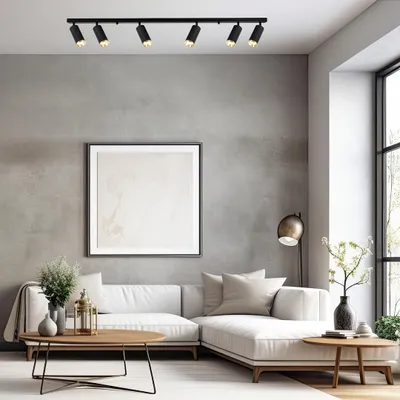 Immagine prodotto di Moderna lampada da soffitto con strisce nere e faretti orientabili, elementi dorati, 6xGU10 10W MICA Milagro