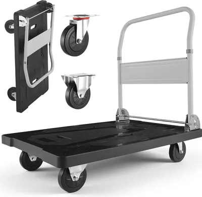 Produktbild von SucceBuy Klappbarer Plattformwagen 300 kg, Transportwagen mit Lenkrollen, Handwagen mit rutschfester Ladefläche, Klappwagen für einfache Lagerung, 895x595x850 mm Transporthilfe