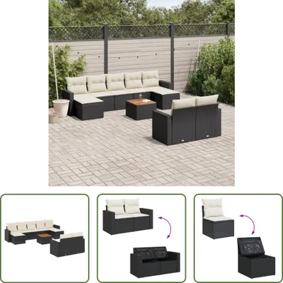 Produktbild von The Living Store 10-tlg. Garten-Sofagarnitur mit Kissen Schwarz Poly Rattan
