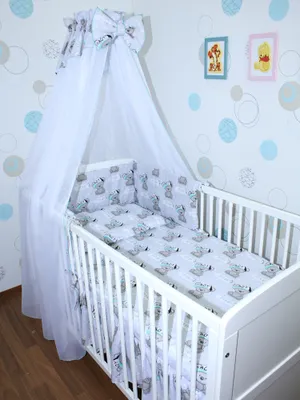 Produktbild von Primawela Baby Bettset - 6 teiliges Set mit Chiffon Himmel Bettwäsche Nestchen 34. Boy Bärchen
