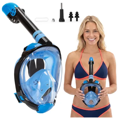 Productafbeelding van Snorkelmasker - Duikmasker - Duikbril - Camera Houder - Snorkel - Face Masker - DRY Top - Verstelbaar - L/XL - Blauw