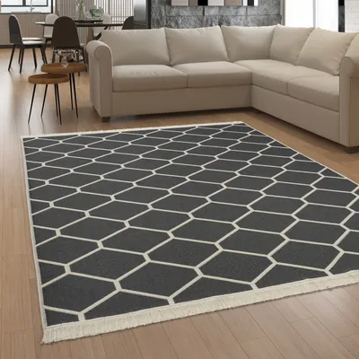 Produktbild von Paco Home Teppich Wohnzimmer Schlafzimmer Waschbar Boho Skandi Fransen Wendbar 120x160 cm