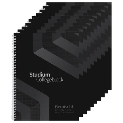 Immagine prodotto di Blocco per appunti DUO - 10 pezzi - a quadretti e a righe - nero - DIN A4 - 80 fogli - 2in1 - carta da 80 g - forato - perforato