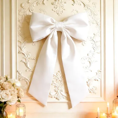 Productafbeelding van Grote witte satijnen strik decoratie woonkamer bruiloft - Verjaardag baby