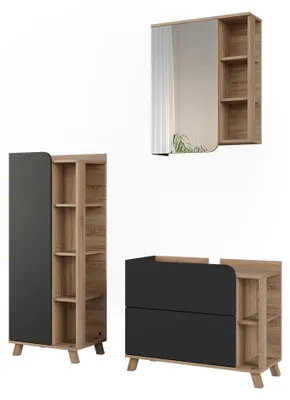 Immagine prodotto di Set di mobili da bagno Vicco Karen Antracite/Sonoma 3 parti, Model 65836