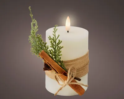 Image de Bougie En Cire Led Couleur Beig, Surface Lisse Avec Branche, ø7,5x13cm. Lumineo