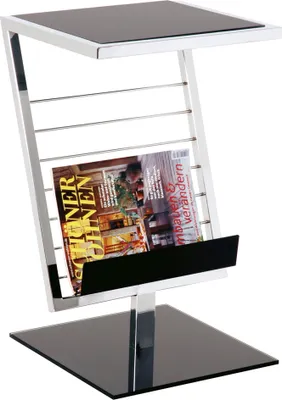Produktbild von HAKU Beistelltisch Zeitungsständerchrom, schwarz - Metall, Sicherheitsglas 5 mm, Sicherheitsglas 8 mm, B/H/T: 36x60x30 cm