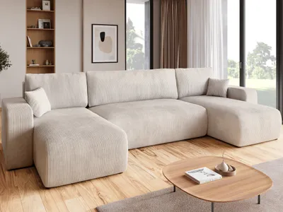Produktbild von BroMARKT Ecksofa PUMI Schlaffunktion Bettkasten U-Form 125x268 cm Vanilla