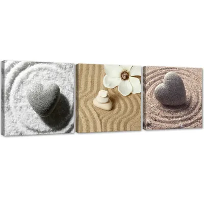 Produktbild von Set mit gemälden auf leinwand herz auf sand 90x30 cm Feeby beige wandbild bereit zum aufhängen