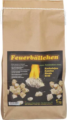 Produktbild von Feuerbällchen - das Original - zum Anzünden von Kachelofen, Kamin, Herd, Grill, Lagerfeuer - aus reinen Naturprodukten - unempfindlich gegen Nässe
