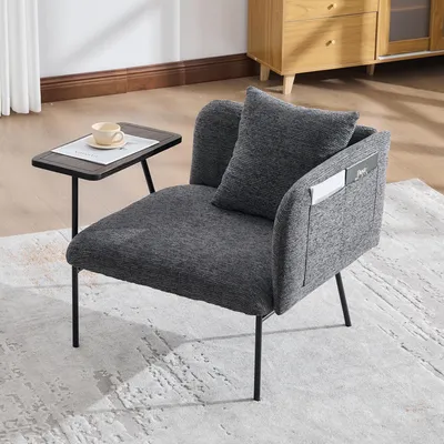 Produktbild von STILVORA Einzelsessel mit Stofflehne und 2 Staufächern, Wohnzimmersessel mit Stauraum und Beistelltisch , Sessel im minimalistischen Design mit Metallrahmen