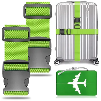 Image de Sangle à bagages réglable - 200 cm x 5 cm - Lot de 2 avec étiquette - Valise, sac de voyage et trolley