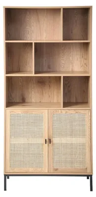 Produktbild von CALICOSY -  Bücherregal mit Aufbewahrung 2 Türen aus natürlichem Rattan H175cm - JAYA