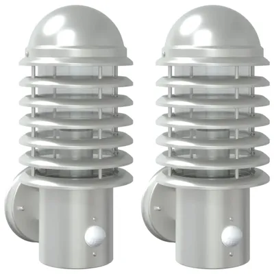 Immagine prodotto di vidaXL Luci da parete per esterni con rilevatore di movimento 2 pz. argento acciaio inox