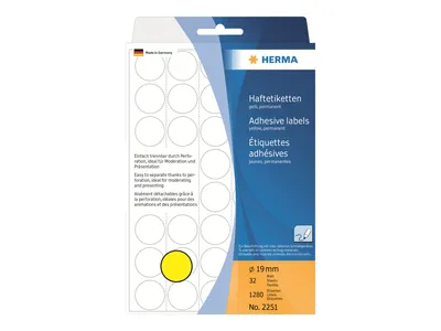 Obrázek produktu pro HERMA Papír - matný - permanentní lepidlo - žlutý - 19 mm kulatý 1280 štítků (32 listů x 40)