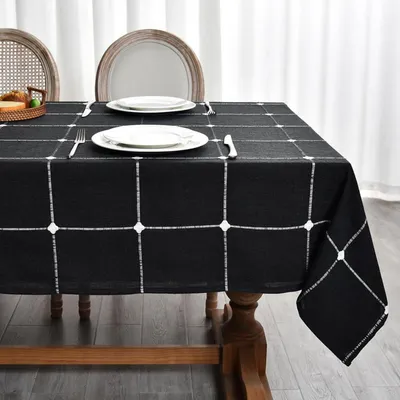 Zdjęcie produktu dla Ścierełka stołowa, imitacja lnu, możliwość prania, czarna, 220x135 cm, bawełna, prostokątna