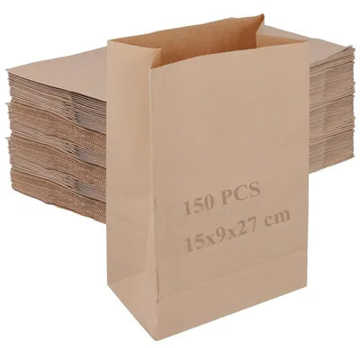 Image de Sacs en papier kraft, 150 pièces - Marron - Dimensions : 15 x 9 x 27 cm - Fond renforcé - Durables - Adaptés aux aliments - Sacs en papier kraft