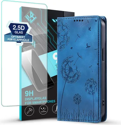 Produktbild von Handyhülle für Samsung Galaxy S26 Ultra RFID Schutz Klapphülle Case Cover Design Blume Pusteblume Schutzhülle mit 9H Displayglas Farbe: Blau
