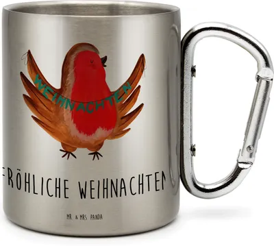 Produktbild von Mr. & Mrs. Panda Teetasse Rotkehlchen Weihnachten - Transparent - Geschenk, Teebecher, Isolierbecher, Kaffeebecher Edelstahl, Heiligabend, Thermobecher, Winter, Frohe