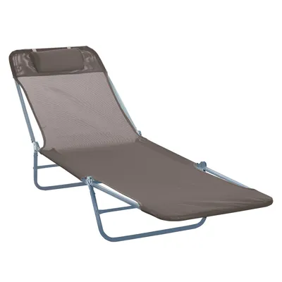 Produktbild von Sonnenliege mit Kopfkissen Liegestuhl verstellbar mit 5-Fach Strandliege Gartenliege bis 120kg belastbar für Garten & Terrasse Braun