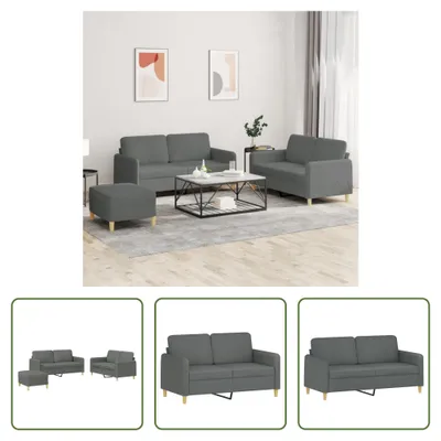 Produktbild von The Living Store 3-tlg. Sofagarnitur mit Kissen Dunkelgrau Stoff