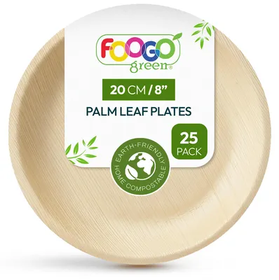 Image de 25 assiettes jetables en feuilles de palmier, 20 cm, biodégradables