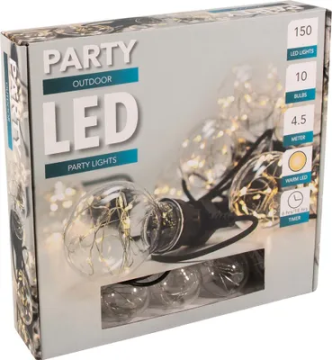 Produktbild von Led Lichterkette Strom Timer Party Glühbirne außen warmweiß Drahtlichterkette 4,5m lang