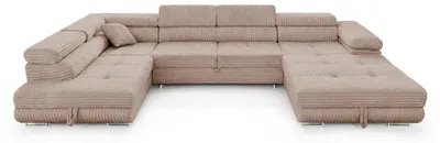 Zdjęcie produktu dla Narożnik CORDO  XXL, Szeroki Sztruks, beżowy,  345 cm, U-kształtny, Funkcja Spania, Lewy