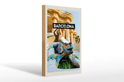 Produktbild von Holzschild Reise 20x30cm Barcelona Spanien Park Trip