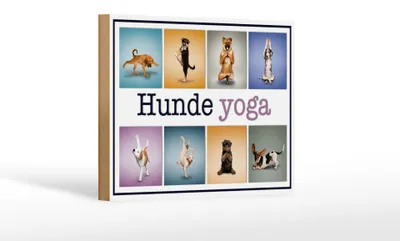 Produktbild von Holzschild Hund 18x12cm Hunde Yoga Wanddeko bunt