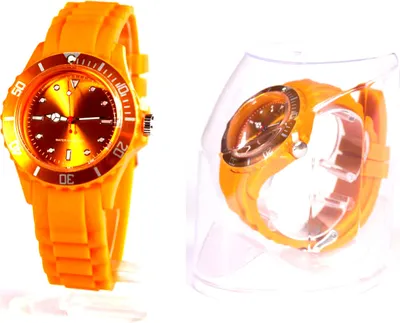 Produktbild von Armbanduhr Quarz Herren Damen Uhr Analog Sportuhr Orange Silikon Armband Farbige Quarzuhr Analoguhr