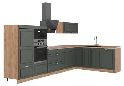 Obrázok produktu pre Rohová kuchyňa Vicco Fame-Line Zelený a zlatý vidiecky dom/Dub Goldkraft 347 x 207 cm, AP Oak, Model 63606