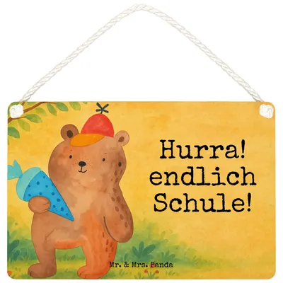 Produktbild von Mr. & Mrs. Panda Schild Bär Schultüte Design DIN A6 - Weiß - Geschenk, Schulbeginn, Einschulung, kleine aufmerksamkeit, Türschild, Deko Wandbild, Teddy, Erster Schultag